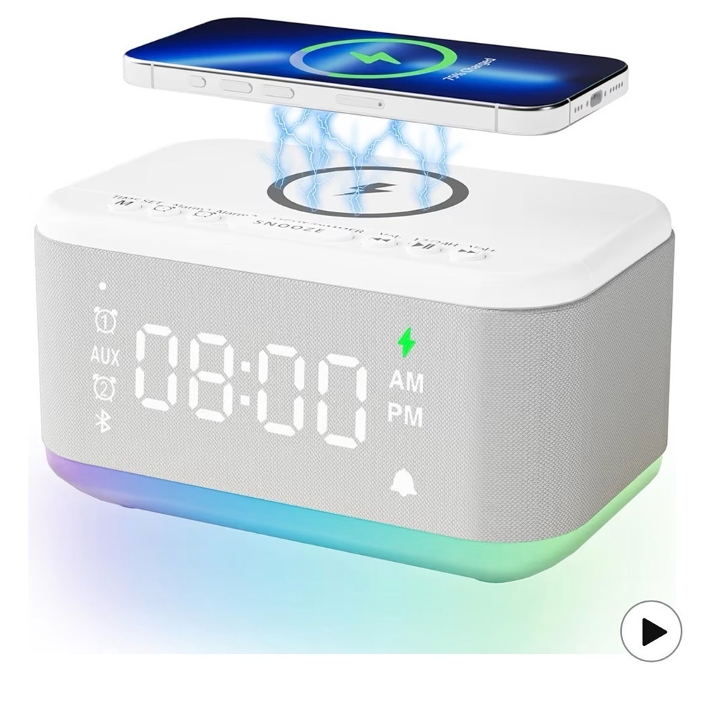 White Wireless Charging Alarm Clock with LED Display - Picture 3 of 10